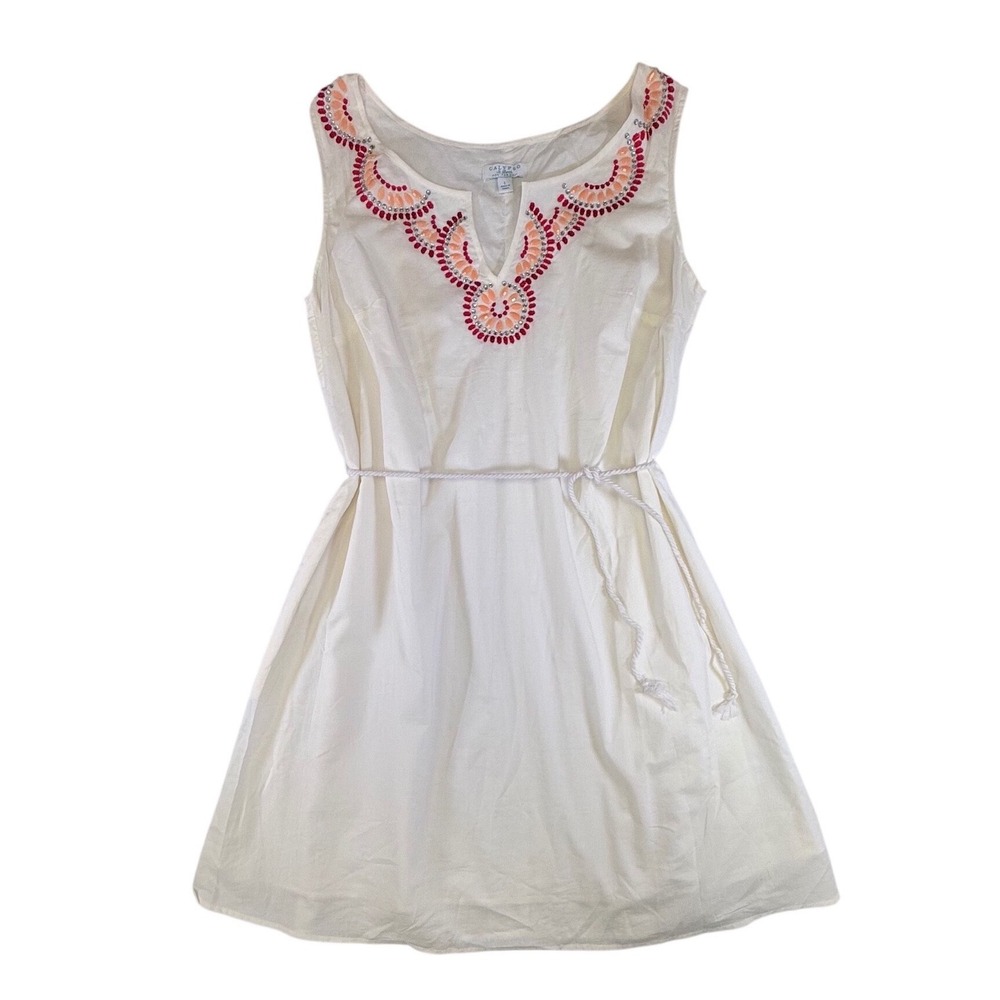 Calypso St Barth for Target White Cotton Embroidered Beaded Rope Belt Dress L